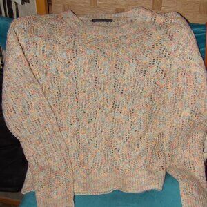 NIK KAK  Small LOOSE KNIT SWEATER  Blue, Pink, Yellow Knit Long Sleeves S or M